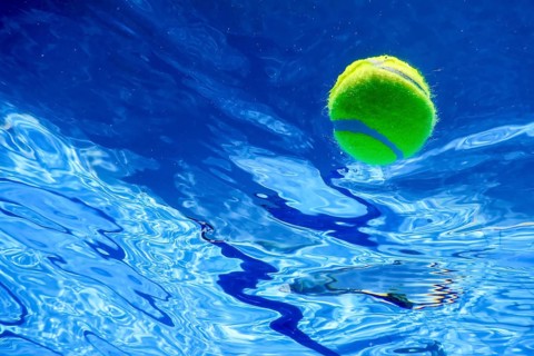 Tennis Summer Concept, Tennis Ball Underwater, Swimming Pool, Summer Tennis Camp