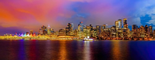 Vancouver, British Columbia, Canada. Apr 13, 2024. A stunning panoramic view of Canada Place and