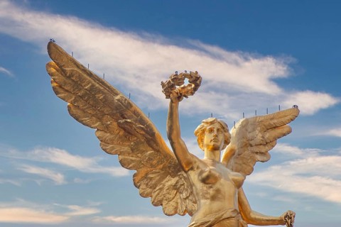 Mexico City, Mexico. Jan 29, 2024. A close up to the Angel of Independence a victory column on a