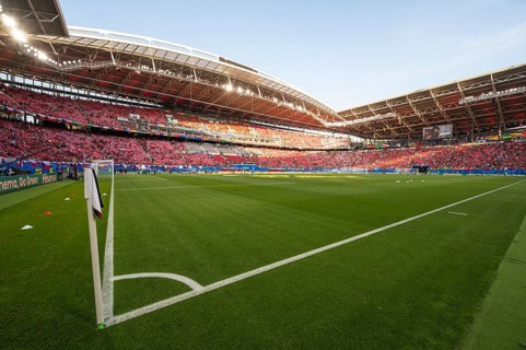 LEIPZIG, GERMANY - JUNE 18, 2024: Euro 2024 Groupe F match Portugal vs Czechia 2:1. Aerial view at
