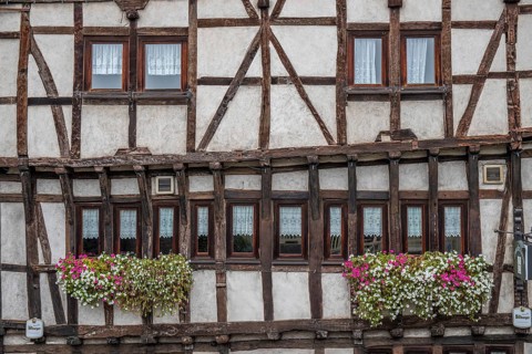 An old half-timbered town in autumn. A church was built into a rock here. Unique German