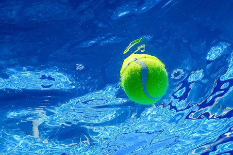 Tennis Summer Concept, Tennis Ball Underwater, Swimming Pool, Summer Tennis Camp
