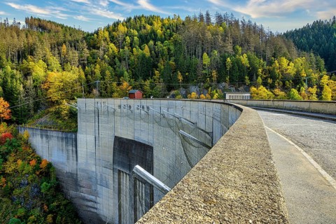 A close-up of the Oker dam near Altenau in the district of Goslar, Germany, Europe