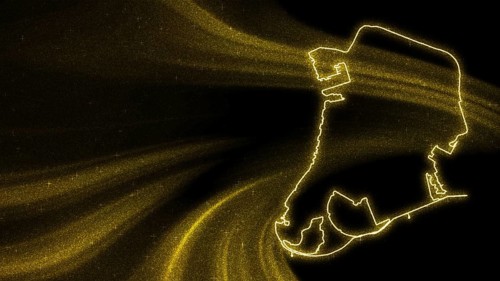 Map of Macao, Gold glitter map on dark background