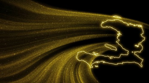 Map of Haiti, Gold glitter map on dark background