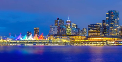 Vancouver, British Columbia, Canada. Apr 13, 2024. A captivating view of Canada Place and Harbour