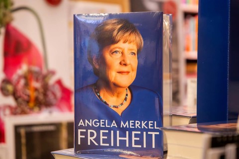 Close-up of Angela Merkel's newly published autobiography entitled FREEDOM