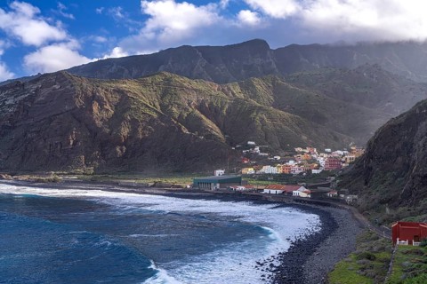 Hermigua beach and the village of Hermigua, La Gomera, Canary Islands, Spain, Europe