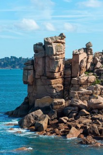 High rock formation on the coast with a view of the open sea, Ploumanac'h, Ploumanach,