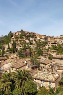 View of the artists' village of Deia, Majorca, Balearic Islands, Spain, Europe