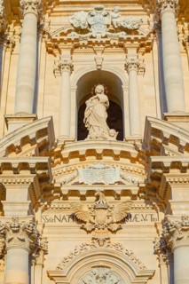 Syracuse Duomo facade detail, Ortygia, Syracuse, Sicily, Italy, Europe