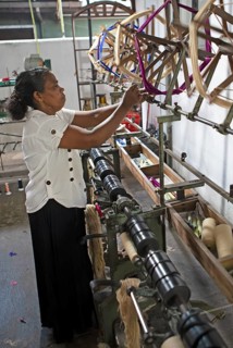 Sri Lankan woman in a weaving mill, Selyn Textiles, Kurunegala, North West Province, Sri Lanka,