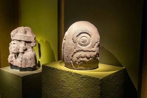 Tecpatl sculpture, archaeological site and museum of Templo Mayor, Mexico City, Mexico, Central
