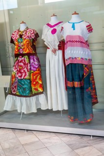 Display of Mayan style women's clothing and textiles, Museo de Arte Popular de Yucatan, Merida,