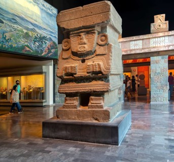 Inside Aztec display room, National Museum of Anthropology, Mexico City, Mexico, Central America