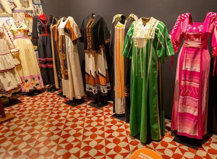 'Transposicion' exhibition by Marjorie Skouras of 1960s-1970s female clothes, Museo de Arte Popular