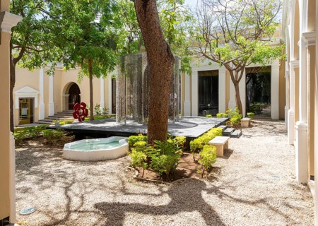 Art exhibition 'Atlas' by Jan Hendrix, artwork in central courtyard of palace of Casa de Montejo,
