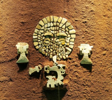 Funerary items at royal tomb of Mayan king Pakal the Great, Palenque, National Museum of
