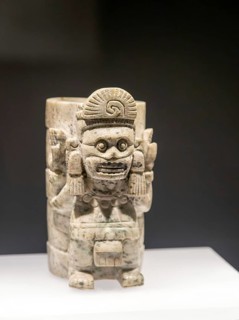 Mictlantecuhtli, god of the dead, green stone vase, archaeological site and museum of Templo Mayor,
