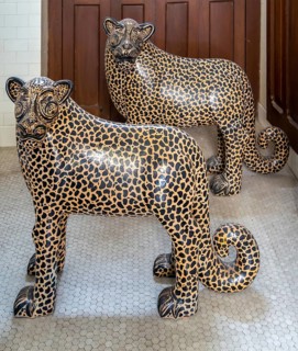 Large ceramic leopards, Museo de Arte Popular de Yucatan, Merida, Mexico, Central America