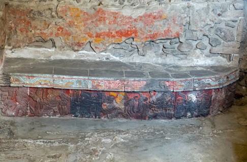 Bas relief carvings in House of the Eagle, archaeological site and museum of Templo Mayor, Mexico