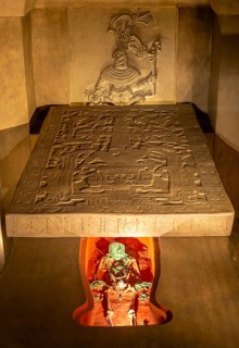 Reproduction of royal burial tomb, Mayan king Pakal the Great, Palenque, National Museum of