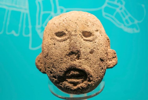 Depiction of Xipe Totec god of food regeneration and rebirth, archaeological site and museum of