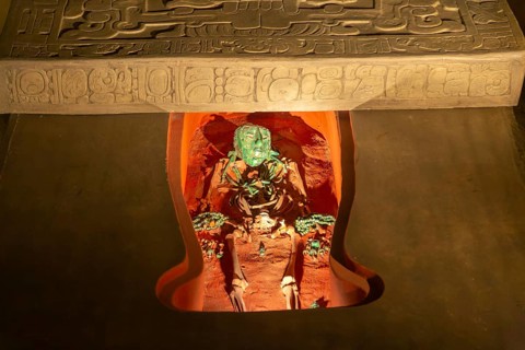 Reproduction of royal burial tomb, Mayan king Pakal the Great, Palenque, National Museum of