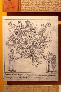 Spanish monks or priests burning Mayan artifacts and clothes, Merida museum, Mexico, Central