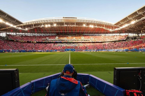 LEIPZIG, GERMANY - JUNE 18, 2024: Euro 2024 Groupe F match Portugal vs Czechia 2:1. Aerial view at