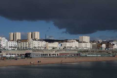 BRIGHTON, SUSSEX, UK, FEBRUARY 25. Storm approaching the beach in Brighton on February 25, 2023.