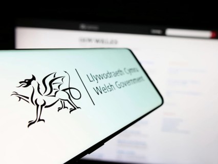Stuttgart, Germany, 03-25-2024: Smartphone with logo of Welsh Government (Llywodraeth Cymru) in