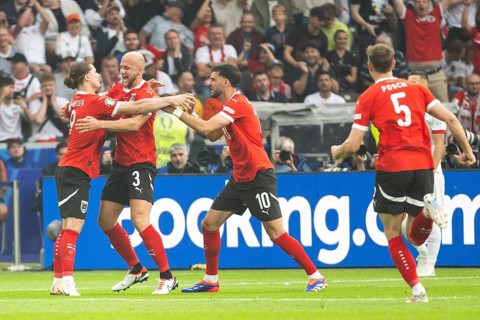 BERLIN, GERMANY - JUNE 21, 2024: Euro 2024 Groupe D match Poland vs Austria 1:3. Team of Austria