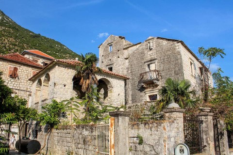 Old ruin of a villa in Perast at the bay of Kotor, Montenegro, Europe