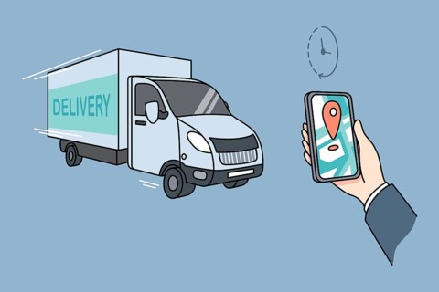Person hold cellphone track order delivery on mobile application on gadget. Hand with smartphone