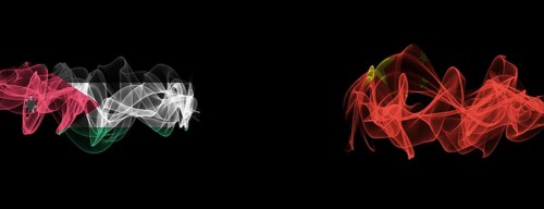 Flags of Jordan and China on Black background, Jordan vs China Smoke Flags