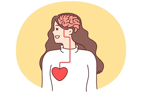 Woman looking away with visual demonstration of connection between brain and heart influencing
