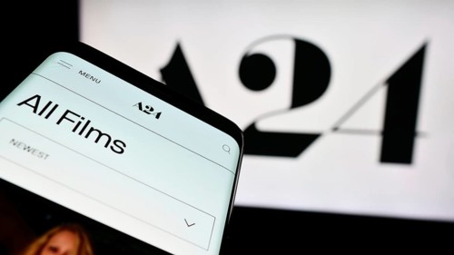 Stuttgart, Germany, 07-14-2024: Mobile phone with website of US entertainment company A24 Films LLC