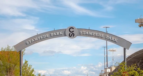 Calgary, Alberta, Canada. May 25, 2024. A Calgary Stampede wooden welcome sign
