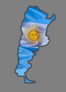 Outline map of Argentina designed with the national flag