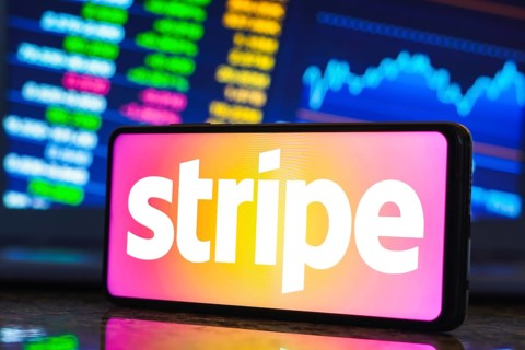 In this photo illustration, the Stripe logo is displayed on a smartphone screen