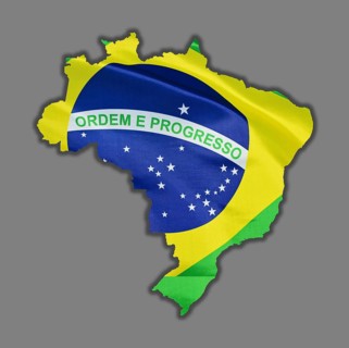Outline map of Brazil designed with the national flag