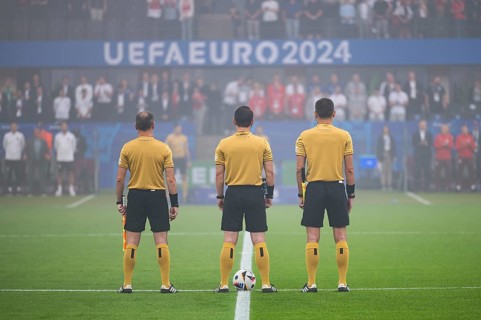 BERLIN, GERMANY - JUNE 21, 2024: Euro 2024 Groupe D match Poland vs Austria 1:3. Referees before
