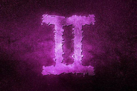 Gemini zodiac sign, night sky, Horoscope Astrology background, Gemini, magenta space background