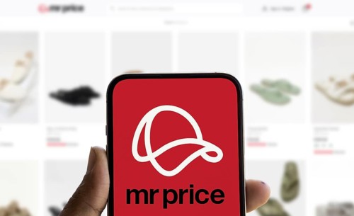 Mr Price logo is displayed on smartphone. Mr Price Group ltd is a cash based fashion value retailer