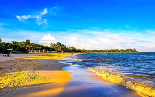 Awesome amazing and colorful sunset sunrise at the tropical mexican caribbean beach landscape