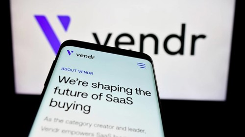 Stuttgart, Germany, 04-02-2024: Mobile phone with website of US software procurement company Vendr