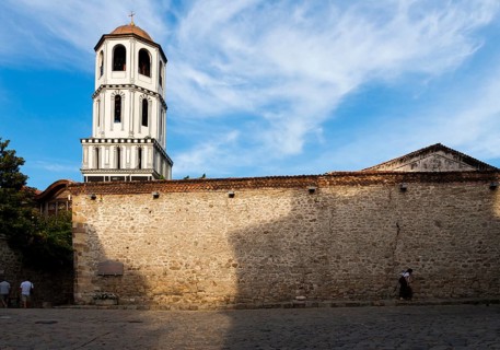 View of the bell tower of the church of St. Konstantin and Elena Church. Plovdiv, Bulgaria, Europe