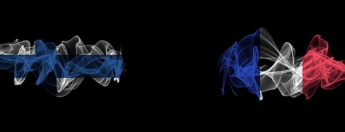 Flags of Finland and France on Black background, Finland vs France Smoke Flags