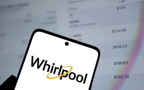 Whirlpool logo is displayed on smartphone.